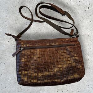 JACK GEORGES Woven Slim Leather Crossbody Bag Purse